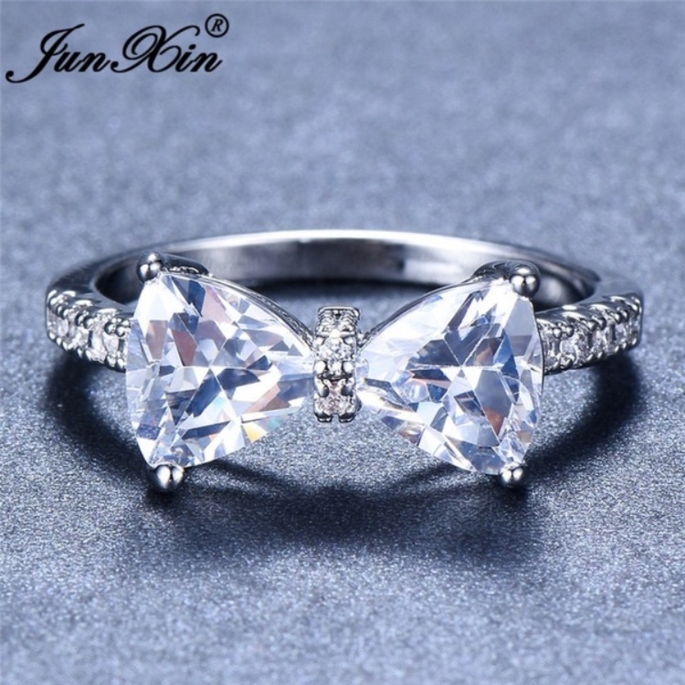 White Sapphire 925 Silver Bow Ring